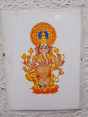 The painting of Ganesh on the wall, Bangalore, Karnataka, South India, India