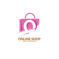 online shopping logo , abstract purple bag with letter o