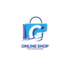 Obraz premium abstract blue bag with letter g, usable for online shopping logo design vector