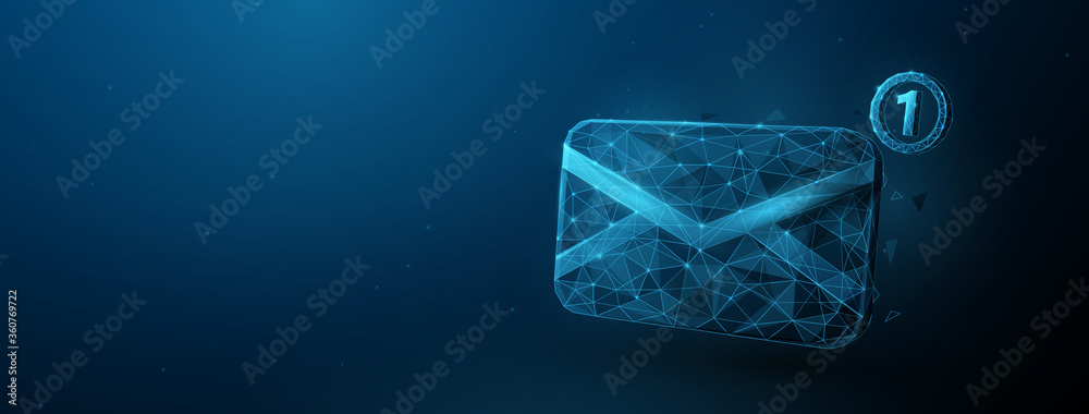 Poster 3d Envelope Email, Message Vector Icon. Low Poly Style with Wireframe Light Connection Structure. Isolated Vector Illustration