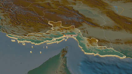 Hormozgan, Iran - extruded with capital. Relief