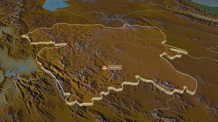 Kordestan, Iran - extruded with capital. Relief