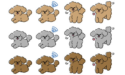 テディベアカットのトイプードル イラストセット（ベクター）
