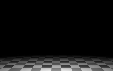 black and white tile floor and spotlight in the dark room