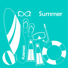 summer background and many swimming goods 
