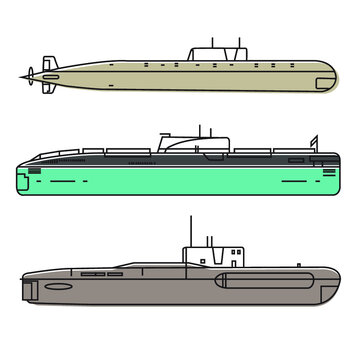 Set submarines outline drawing