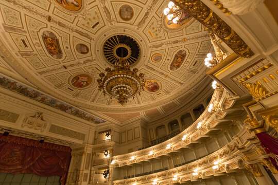 DRESDEN, GERMANY - DECEMBER 28: Interior of the Semper Oper as on December 28, 2014 in Dresden, Germany. The opera house was originally built by the architect Gottfried Semper in 1841.