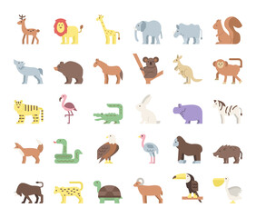 Obraz na płótnie Canvas wild animals flat vector icons