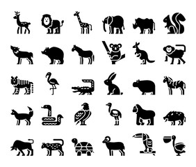 Fototapeta premium wild animals glyph vector icons