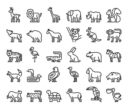 wild animals outline vector icons