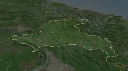 Xékong, Laos - outlined. Satellite