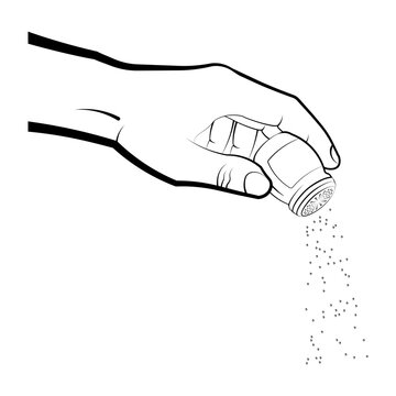 hand shaking salt shaker, black and white clip art preview
