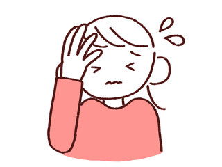 Obraz premium 頭を抱えて困る若い女性