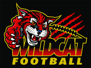 wildcat football team design with mascot and claw for school, college or league