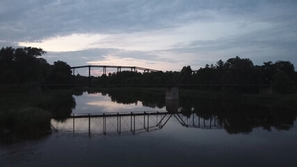 Metal bridge and sunset sky
