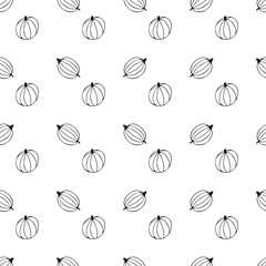 Seamless vector pattern with gooseberry berries. Simple outline black and white drawing.