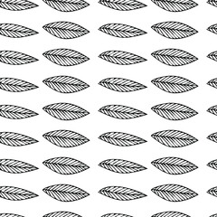 Seamless vector plant pattern. Simple outline black and white drawing with decorative leaves.