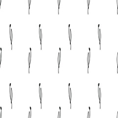 Seamless vector flower pattern. Simple outline black and white drawing.