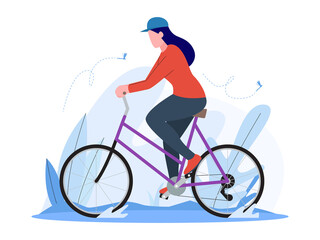 woman riding a vintage bicycle vector illustration