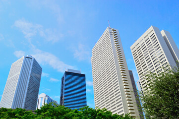 青空と新宿の高層ビル群