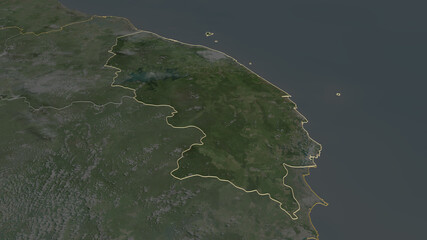 Trengganu, Malaysia - outlined. Satellite