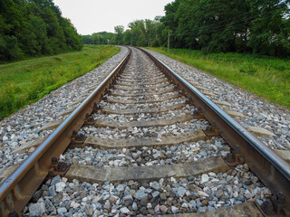 Railway, tracks for railway transport, trains.