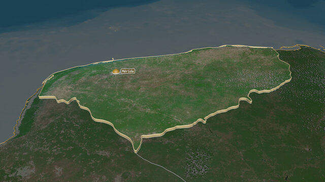 Yucatán, Mexico - extruded with capital. Satellite