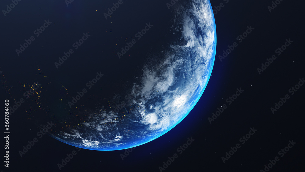 Canvas Prints earth in space view with shining sunrise in universe and galaxy background