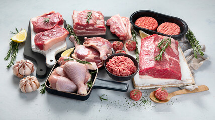 Assortment of raw meats