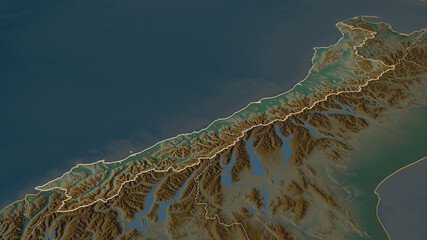 West Coast, New Zealand - outlined. Relief