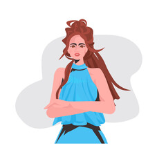attractive woman with folded hands beautiful girl model in trendy clothes female cartoon character portrait isolated vector illustration
