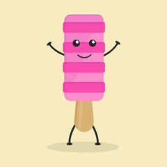 Cute Flat Cartoon Ice Cream Illustration. Vector illustration of cute ice cream with a smiling expression. Cute ice cream mascot design