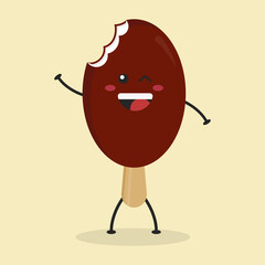 Cute Flat Cartoon Ice Cream Illustration. Vector illustration of cute ice cream with a smiling expression. Cute ice cream mascot design