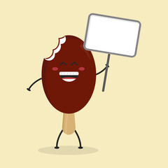 Cute Flat Cartoon Ice Cream Holding Sign Illustration. Vector illustration of cute ice cream with a smiling expression. Cute ice cream holding sign mascot design