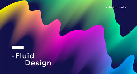 Fluid wide poster design with vibrant colorful wave shapes. Vector illustration