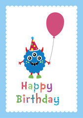 Obraz premium cute monster happy birthday greeting card vector