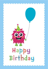 cute monster happy birthday greeting card vector