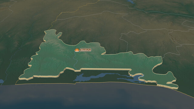 Ogun, Nigeria - extruded with capital. Relief