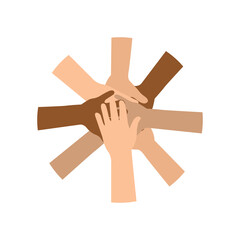 Obraz premium Group of people's hands with open palms together showing unity,Team work concept.Vector illustration