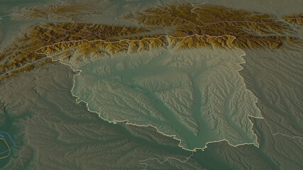 Gorj, Romania - outlined. Relief