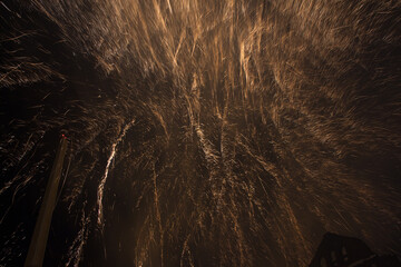 Colorful solemn salute. Significant event. Freezelight shooting.