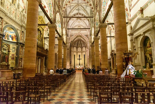 Interior of Church Santa Anastasia in Verona. Italy