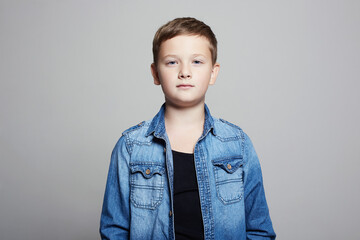 portrait of child. handsome little boy in jeans