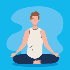 Obraz premium man meditating, concept for yoga, meditation, relax, healthy lifestyle vector illustration design