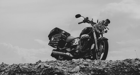 Freedom. Motor bike under sky ready to go © Glebstock