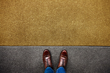 Start Concept. a Man standing at Start Line. New Challenge in Life or Business. Top View