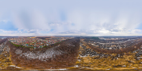 Cloudy sky environment map. Full VR 360 Degree Aerial Panorama 360 panorama in equirectangular equidistant projection for VR AR content.