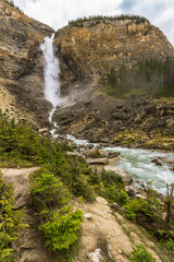 The Rocky Mountains. Majestic Takakkaw Falls waterfall on rock face and Takakkaw stream   in Yoho National Park, British Columbia, Canada. 