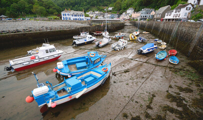 Harbour in village of Lynmouth, Devon during low tide