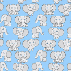 Elephant cute Seamless pattern  vector illustration. Hand drawn Elephant. Cartoon Sketch print pattern design, children print on t-shirt, for printing on fabric 